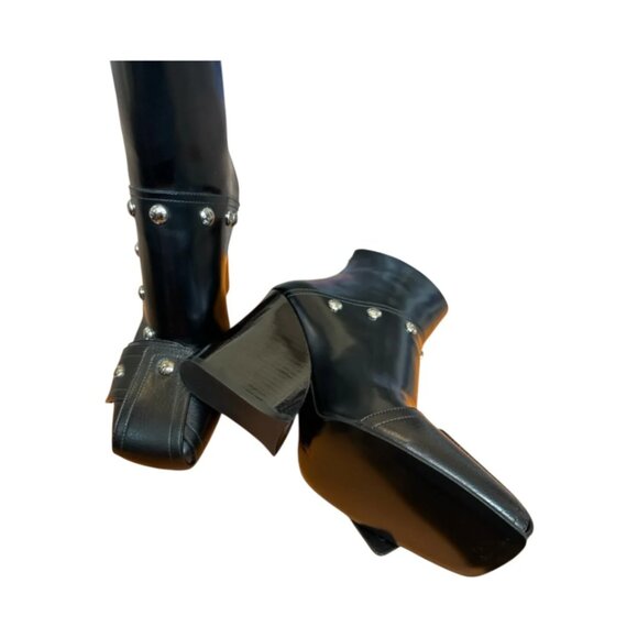 New in Box Louis Vuitton Black Patti Studded Leather Wedge Ankle Boots 39 - Picture 4 of 8